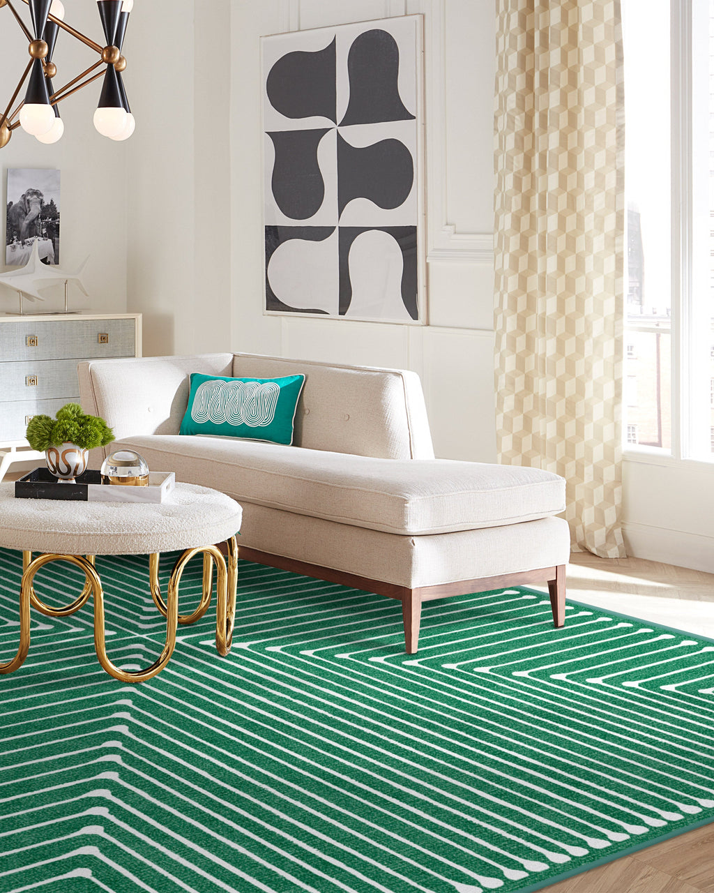 Inkdrop Green Flatwoven Rug by Jonathan Adler