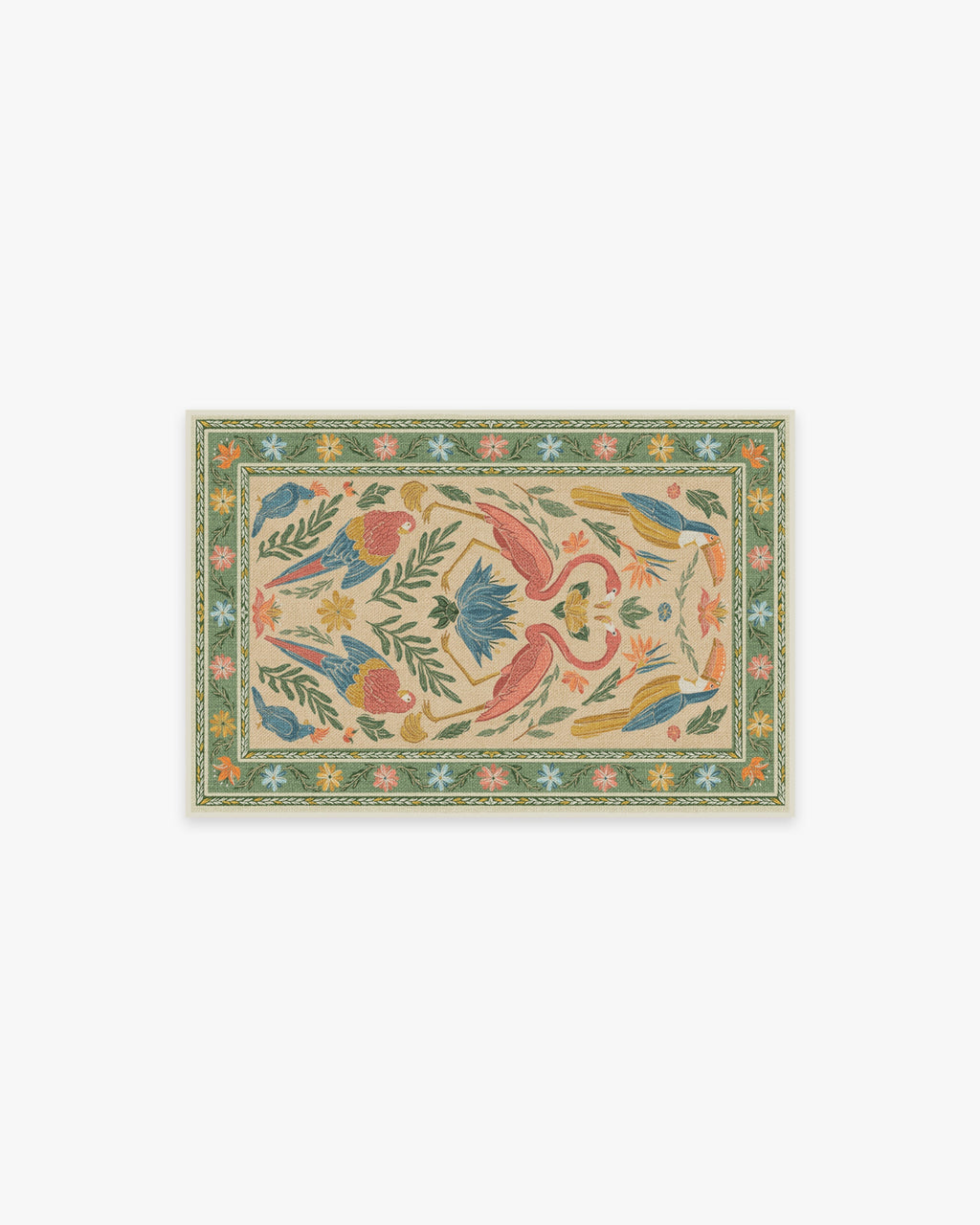 Birds Of A Feather Green & Peach Flatwoven Rug by Iris Apfel