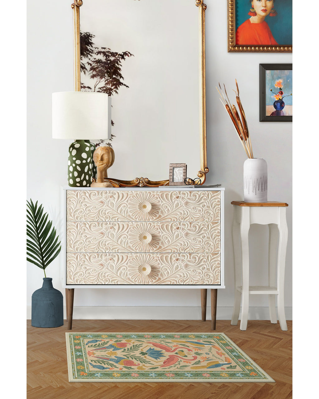 Birds Of A Feather Green & Peach Rug by Iris Apfel