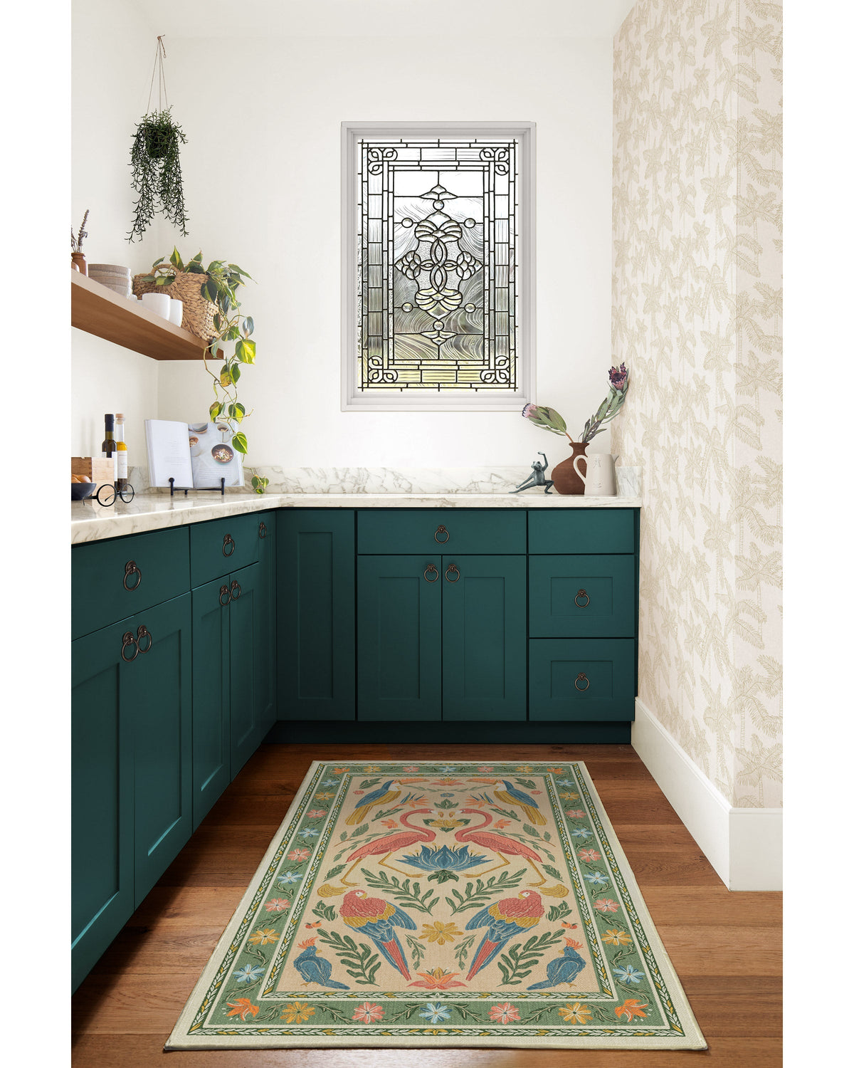 Birds Of A Feather Green & Peach Rug by Iris Apfel