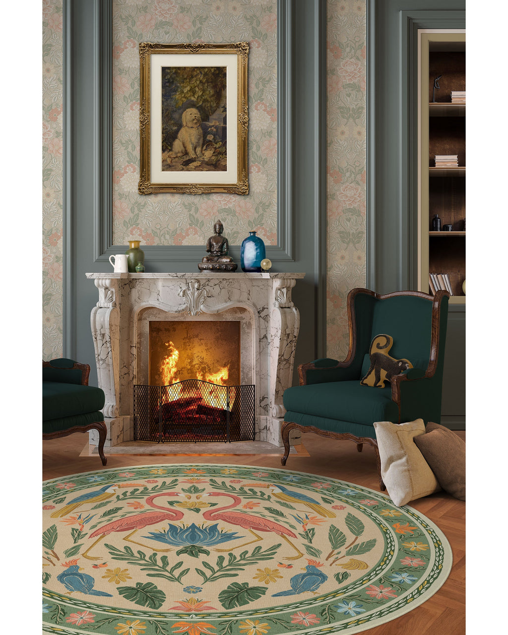 Birds Of A Feather Green & Peach Rug by Iris Apfel