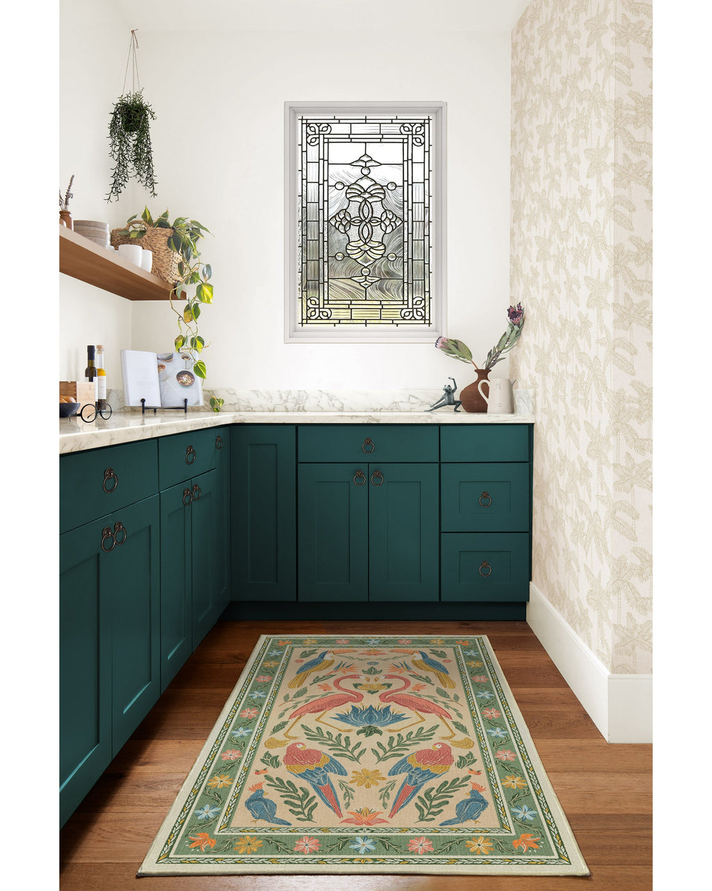 Birds Of A Feather Green & Peach Flatwoven Rug by Iris Apfel