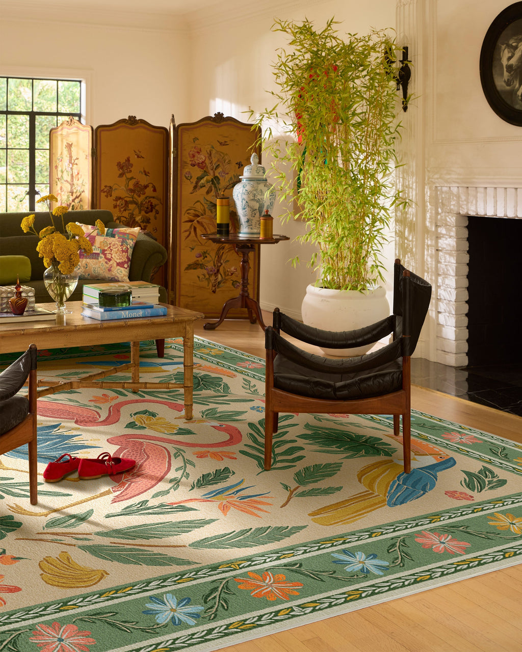 Birds Of A Feather Green & Peach Rug by Iris Apfel