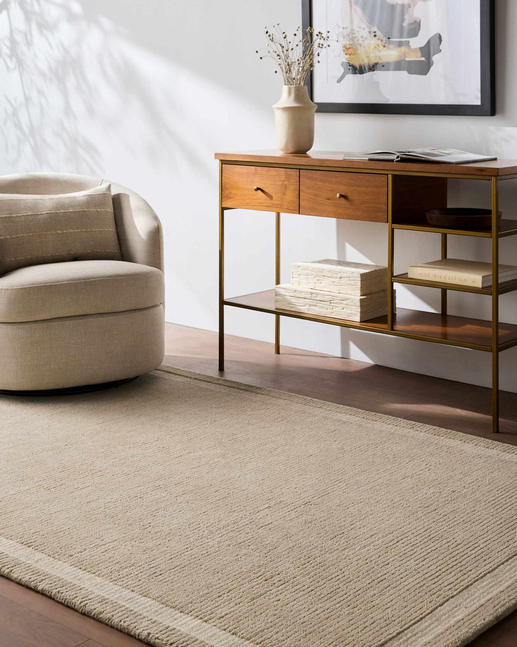 Emerin Sandstone Modern Minimalist Handmade Area Rug