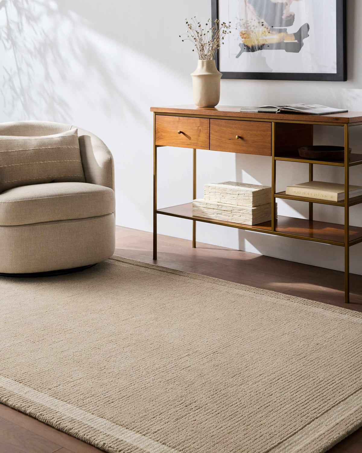 Emerin Sandstone Modern Minimalist Handmade Area Rug