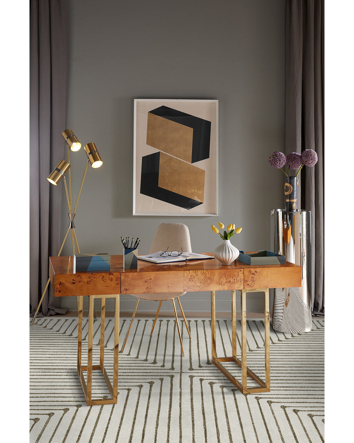 Inkdrop Camel & Ivory Flatwoven Rug by Jonathan Adler