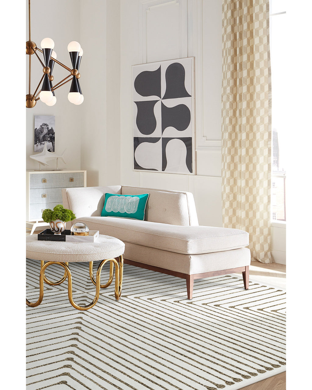 Inkdrop Camel & Ivory Flatwoven Rug by Jonathan Adler