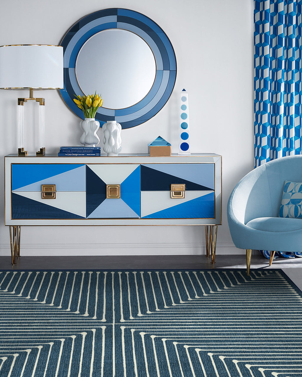 Inkdrop Lapis Blue Flatwoven Rug by Jonathan Adler