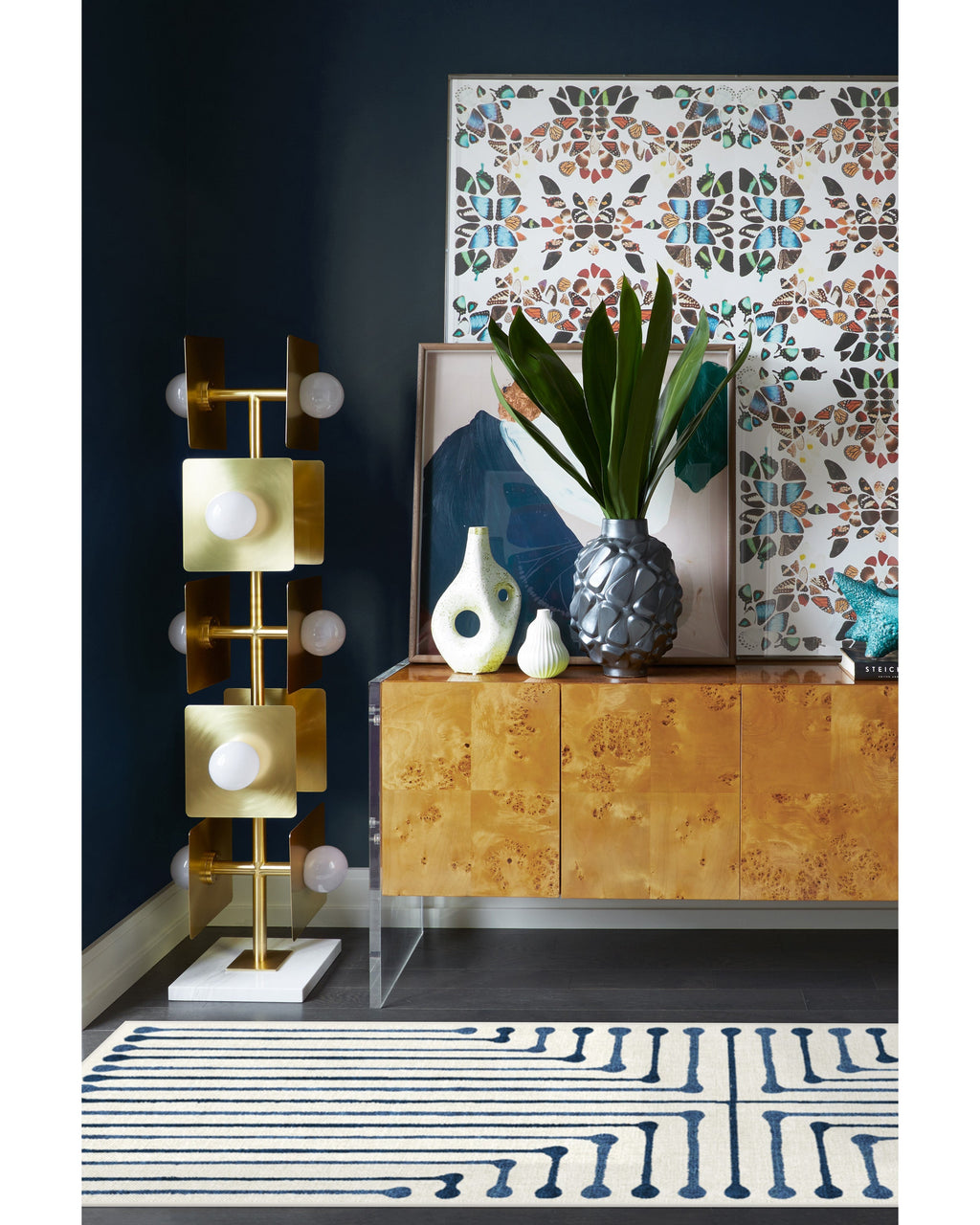 Inkdrop Slate Blue Flatwoven Rug by Jonathan Adler