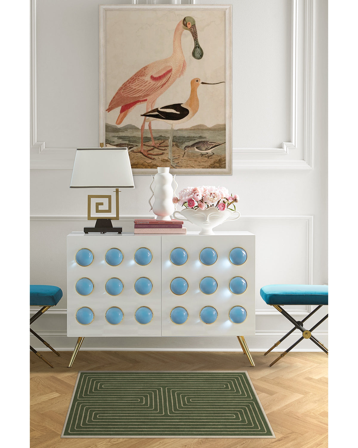 Labyrinth Fern Green Flatwoven Rug by Jonathan Adler