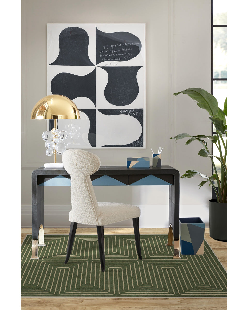 Labyrinth Fern Green Flatwoven Rug by Jonathan Adler