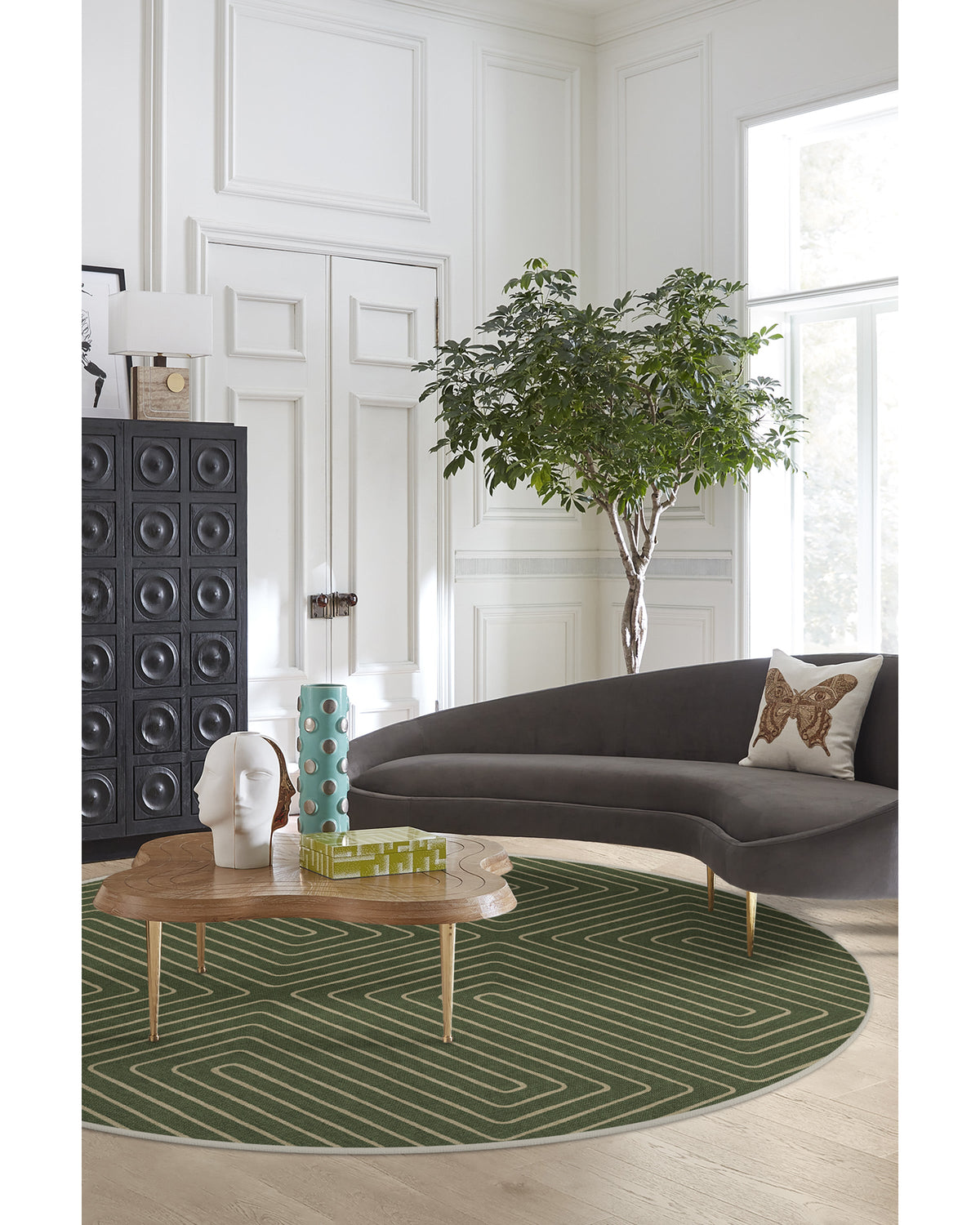 Labyrinth Fern Green Flatwoven Rug by Jonathan Adler