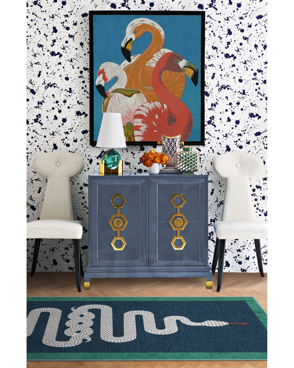 Venom Sapphire Flatwoven Rug by Jonathan Adler
