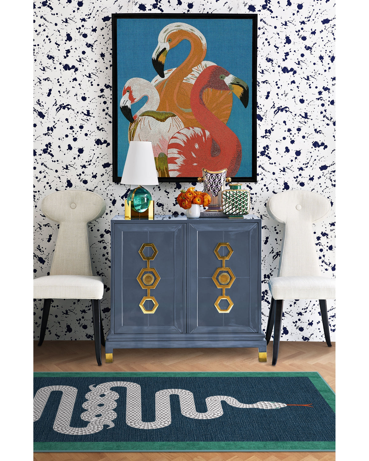 Venom Sapphire Flatwoven Rug by Jonathan Adler