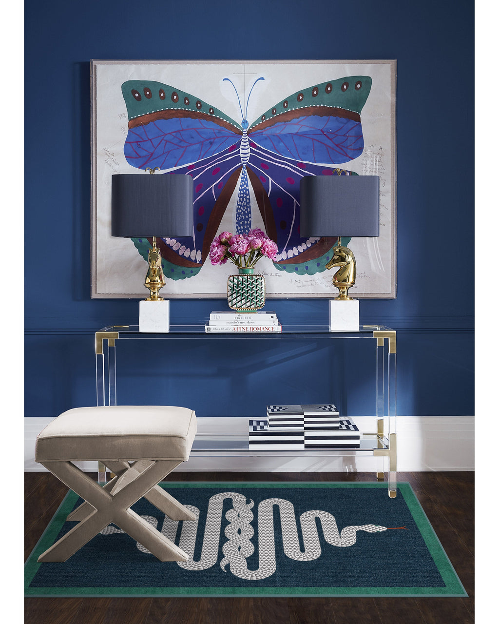 Venom Sapphire Flatwoven Rug by Jonathan Adler