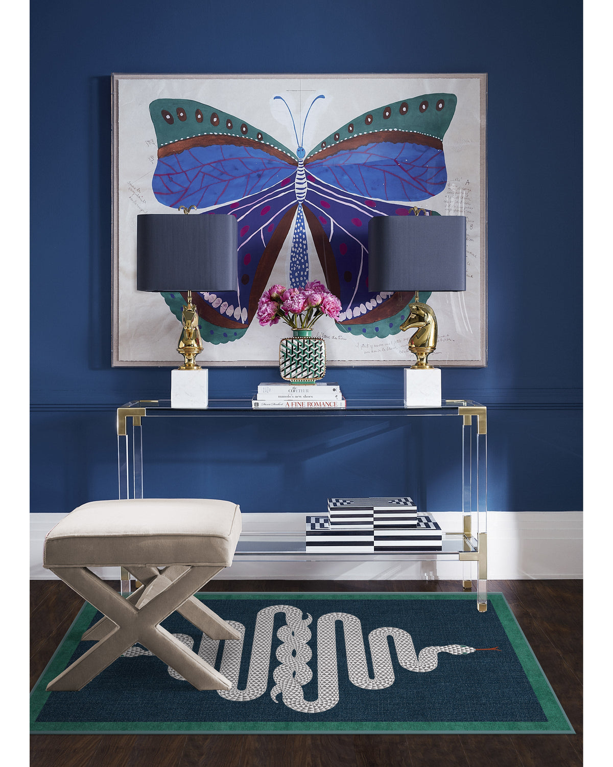 Venom Sapphire Flatwoven Rug by Jonathan Adler