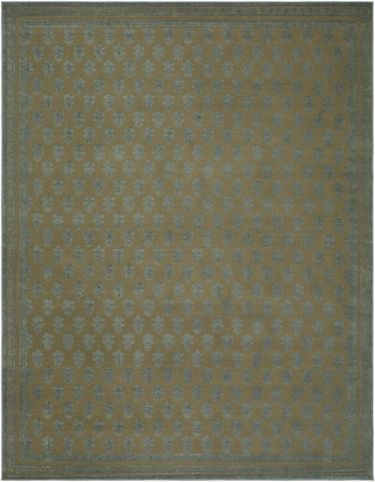 Darwid Green Damask Washable Area Rug