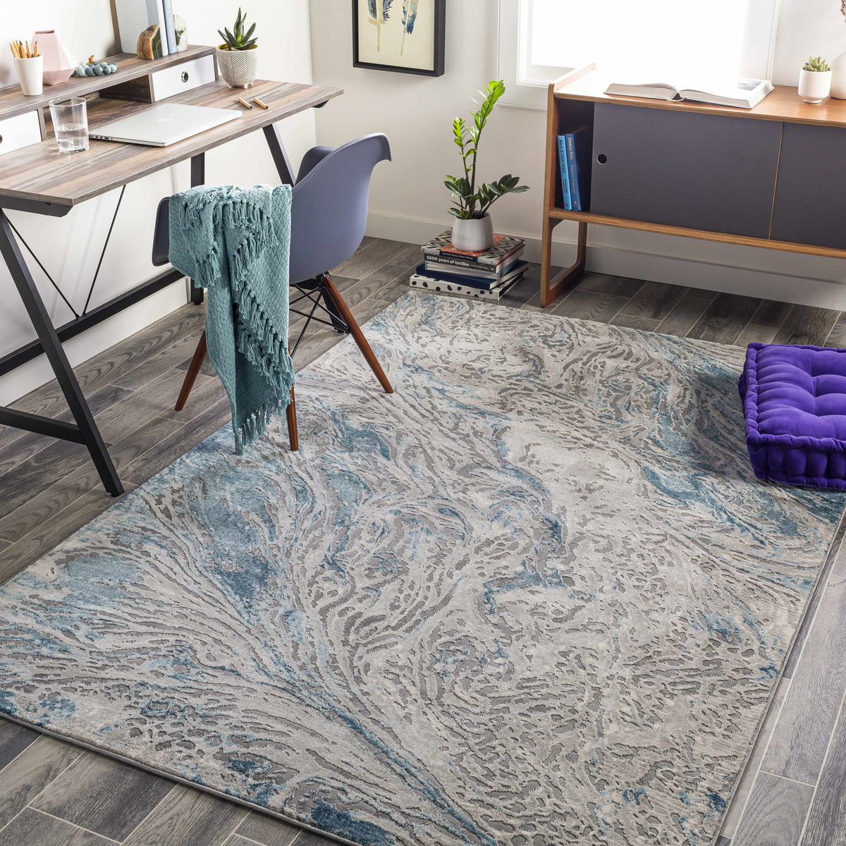 Lambton Blue Marble Area Rug - Clearance