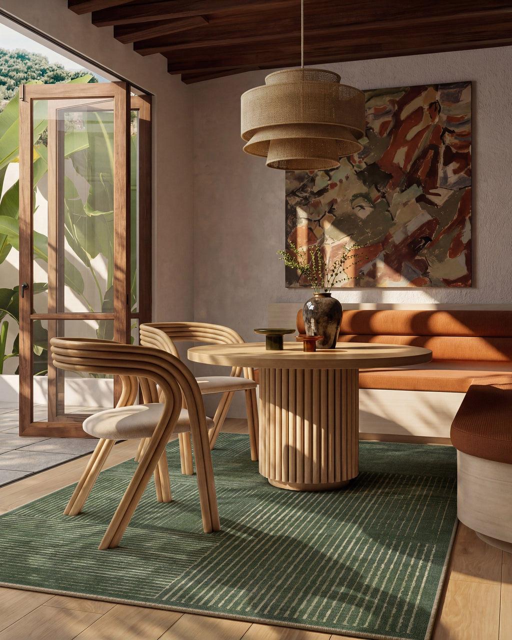 Linear Oasis Green Flatwoven Rug