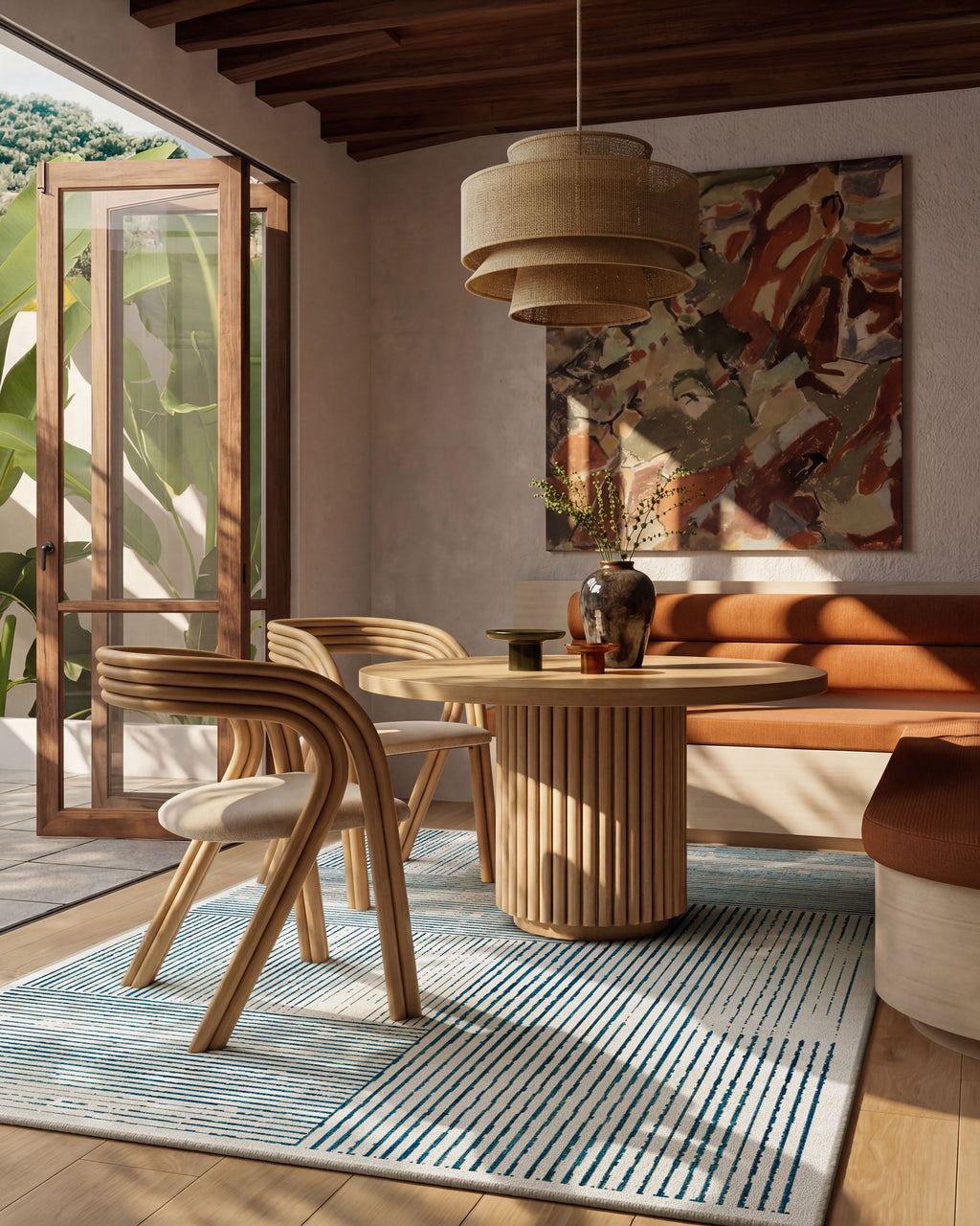 Linear Oasis Ivory & Blue Rug
