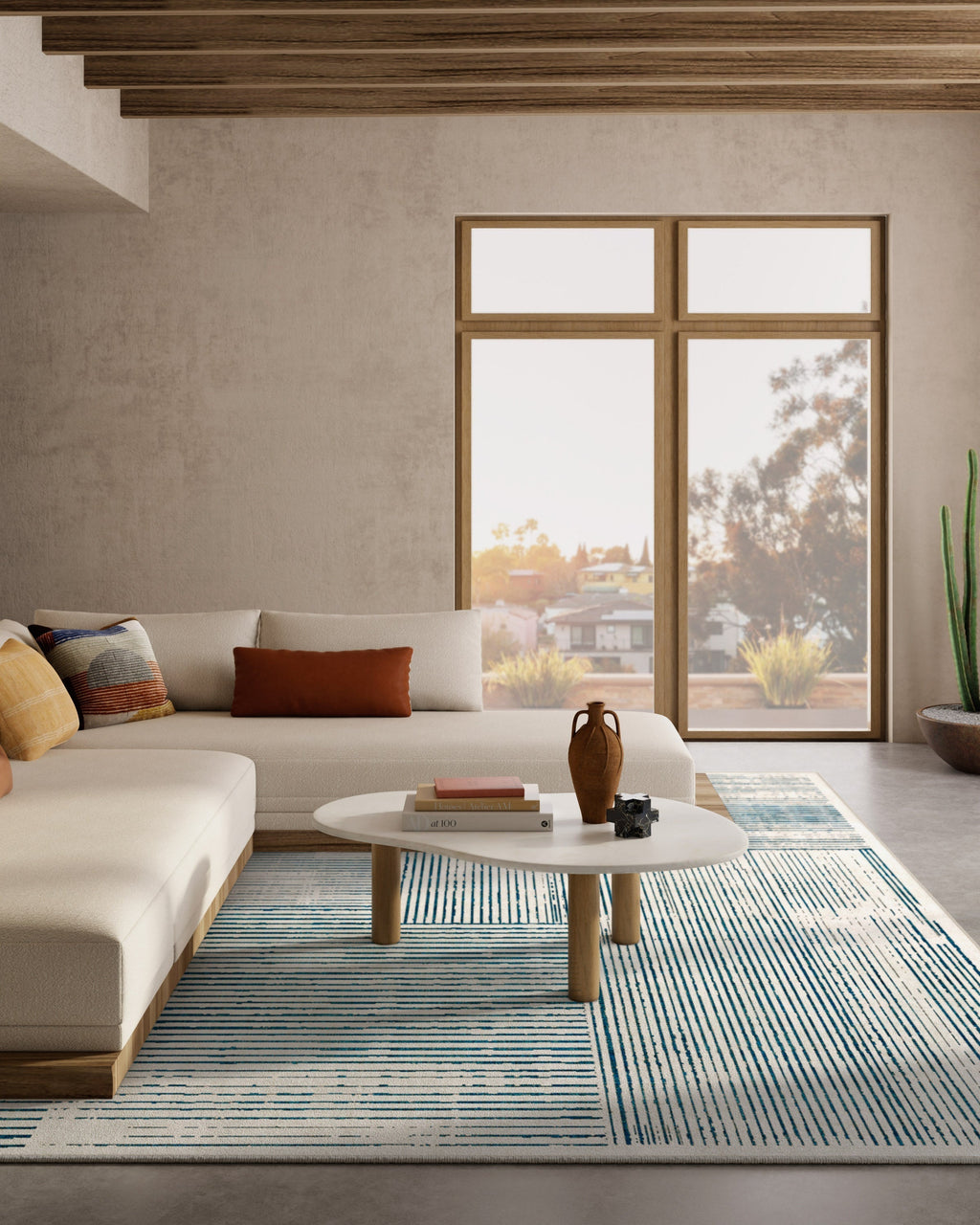 Linear Oasis Ivory & Blue Rug
