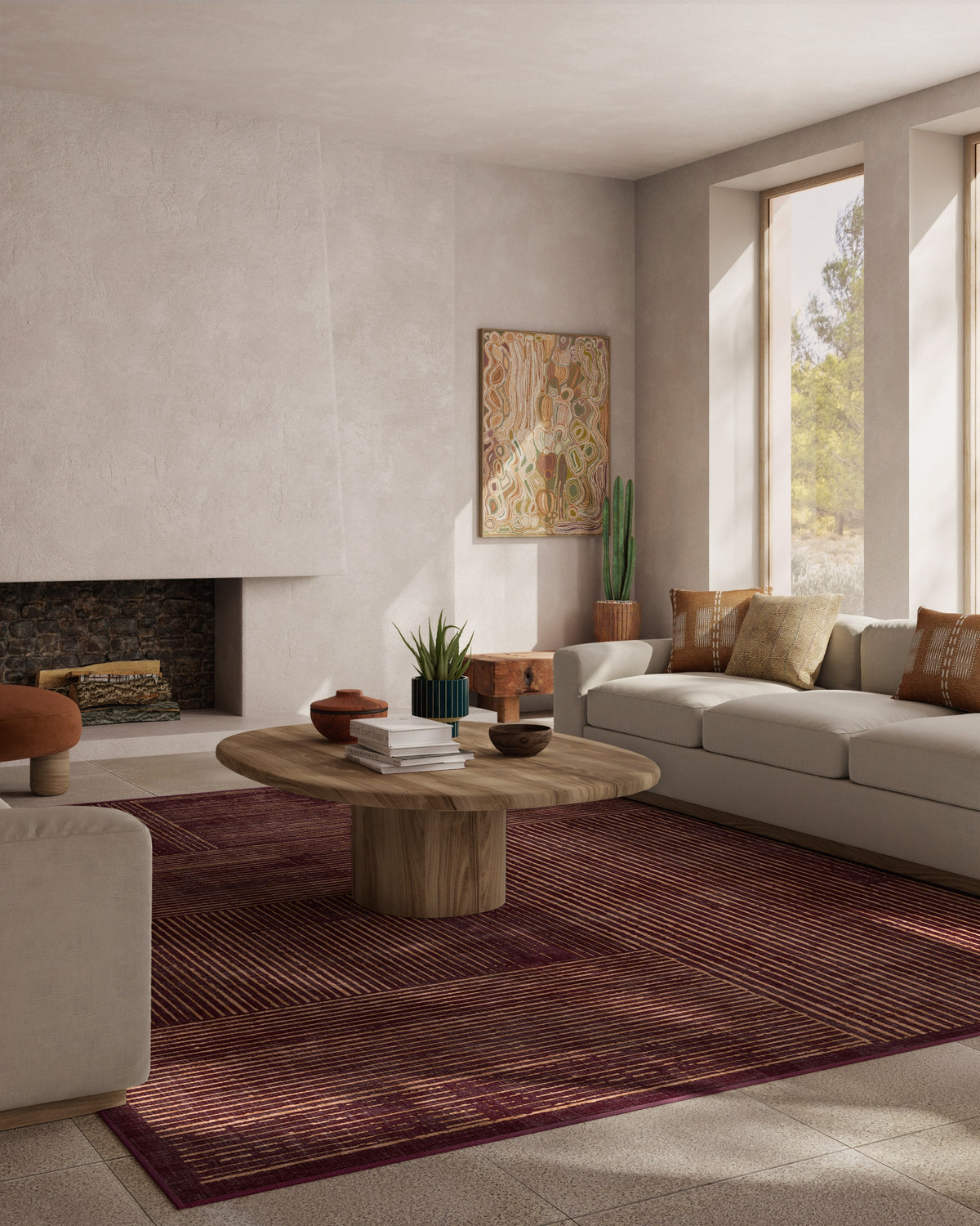 Linear Oasis Rust Red Rug