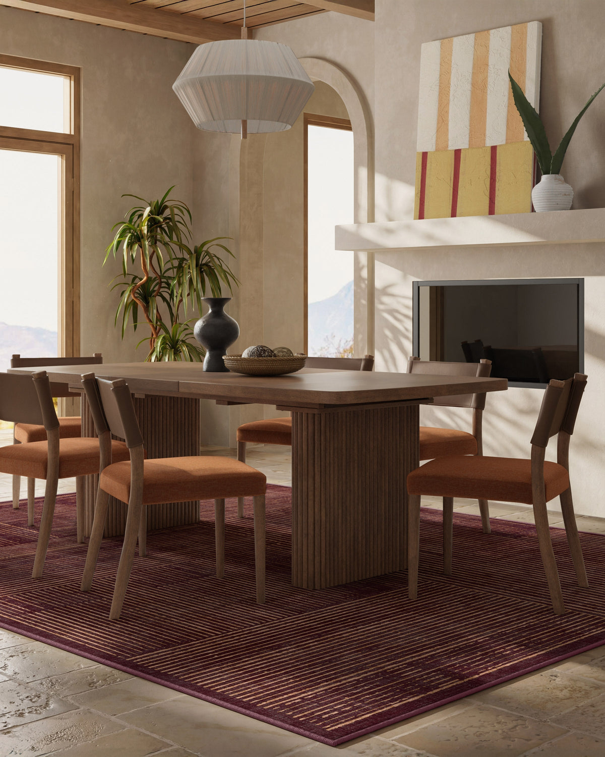 Linear Oasis Rust Red Flatwoven Rug