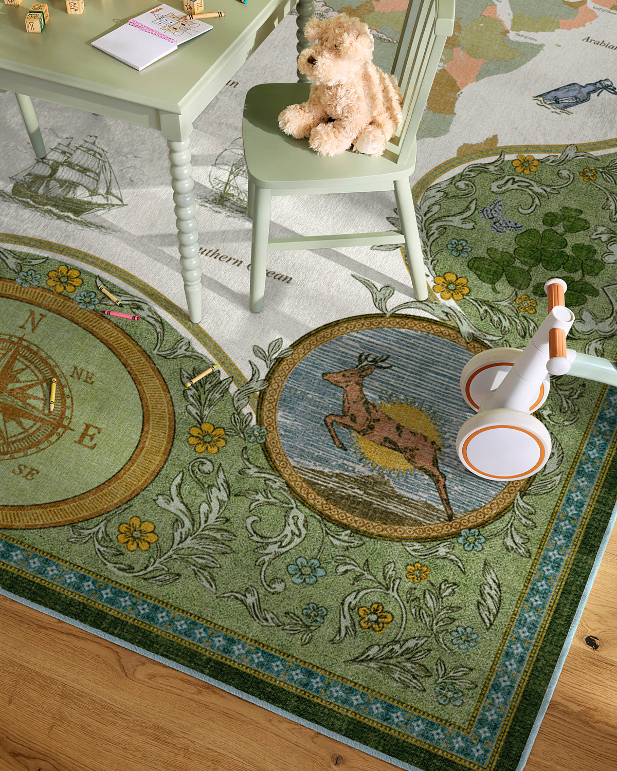 Little Explorer Gold & Green Flatwoven Rug