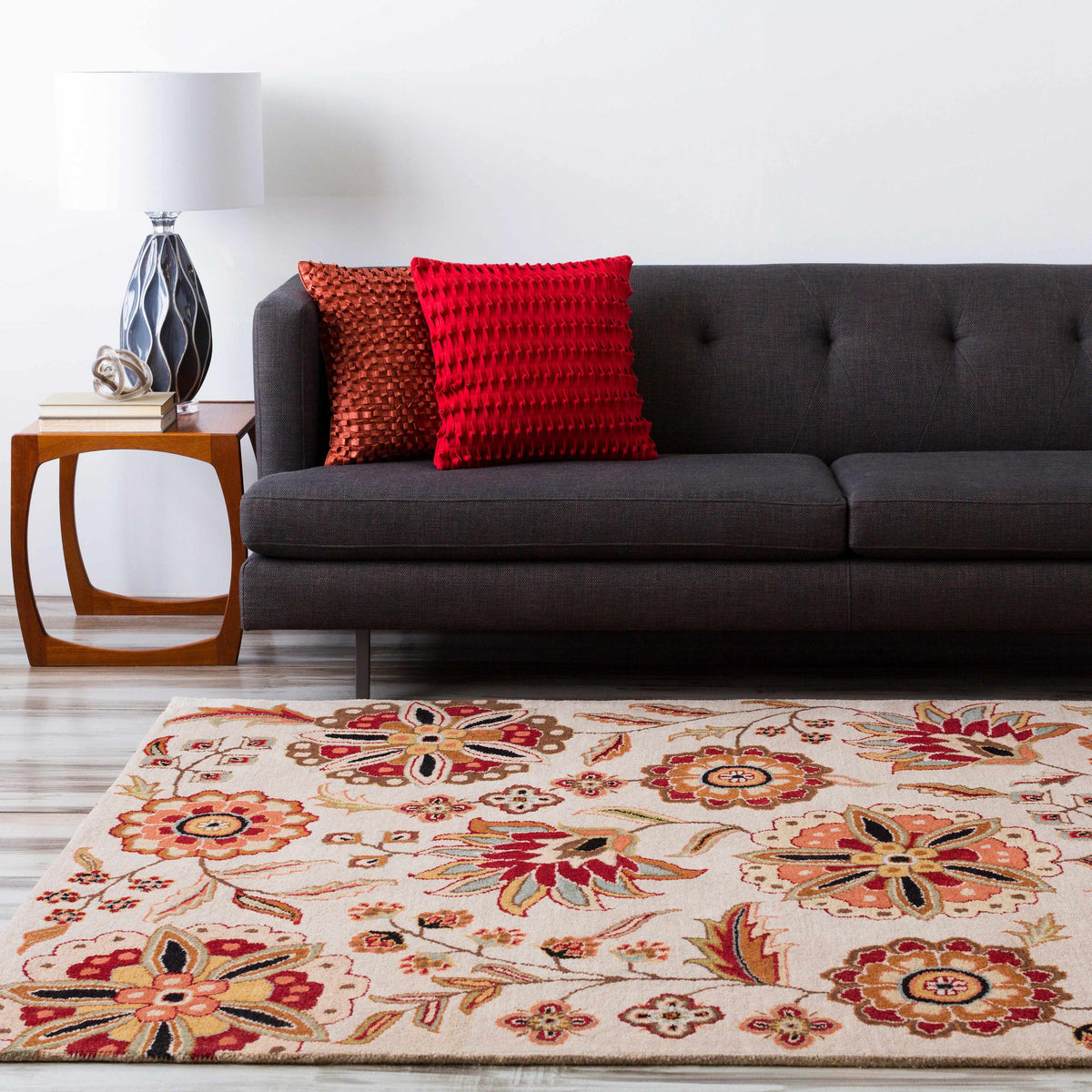 Longford Beige Floral Hand Tufted Wool Carpet