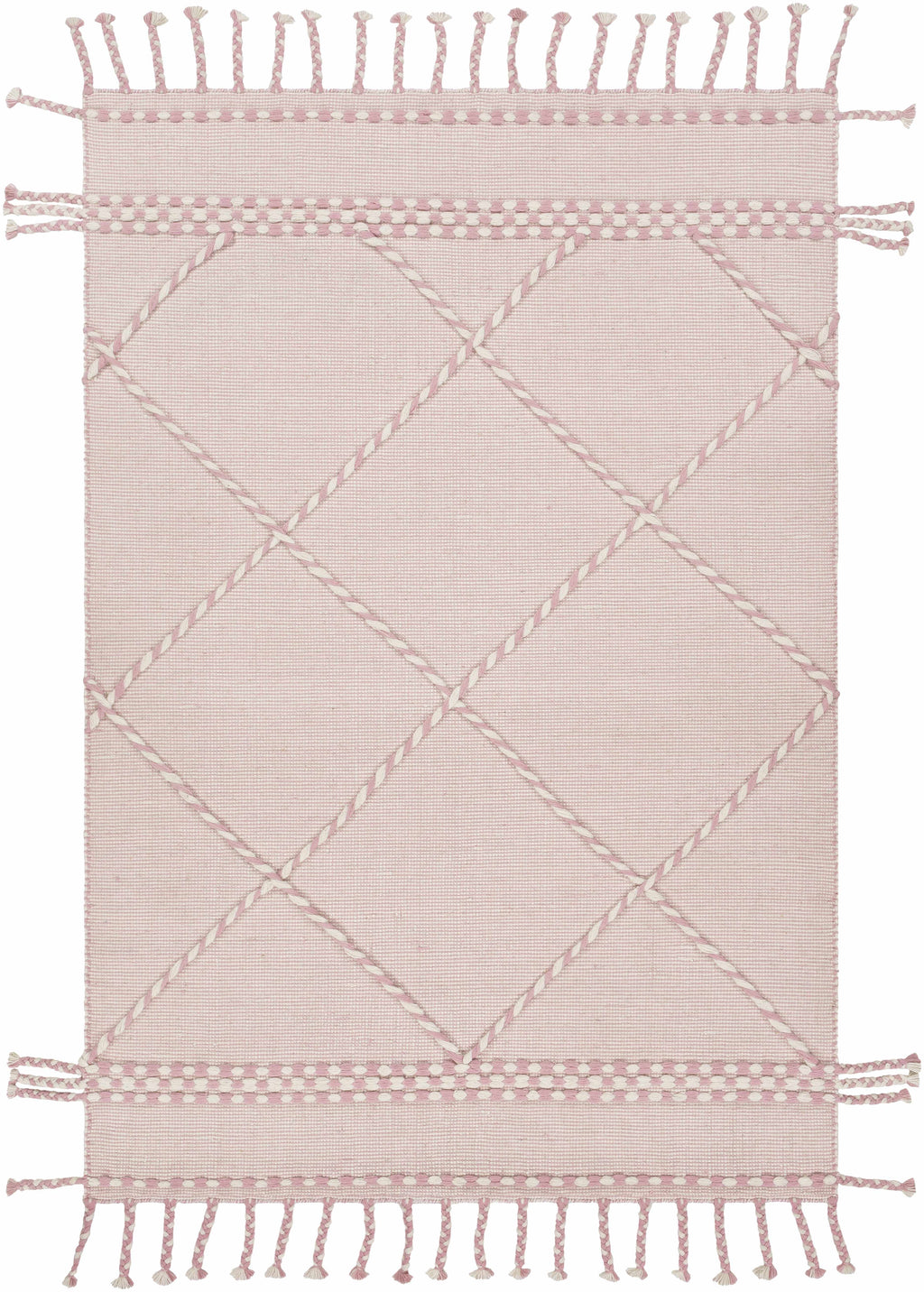 Lupton Pink Trellis Wool Rug with tassels - Clearance