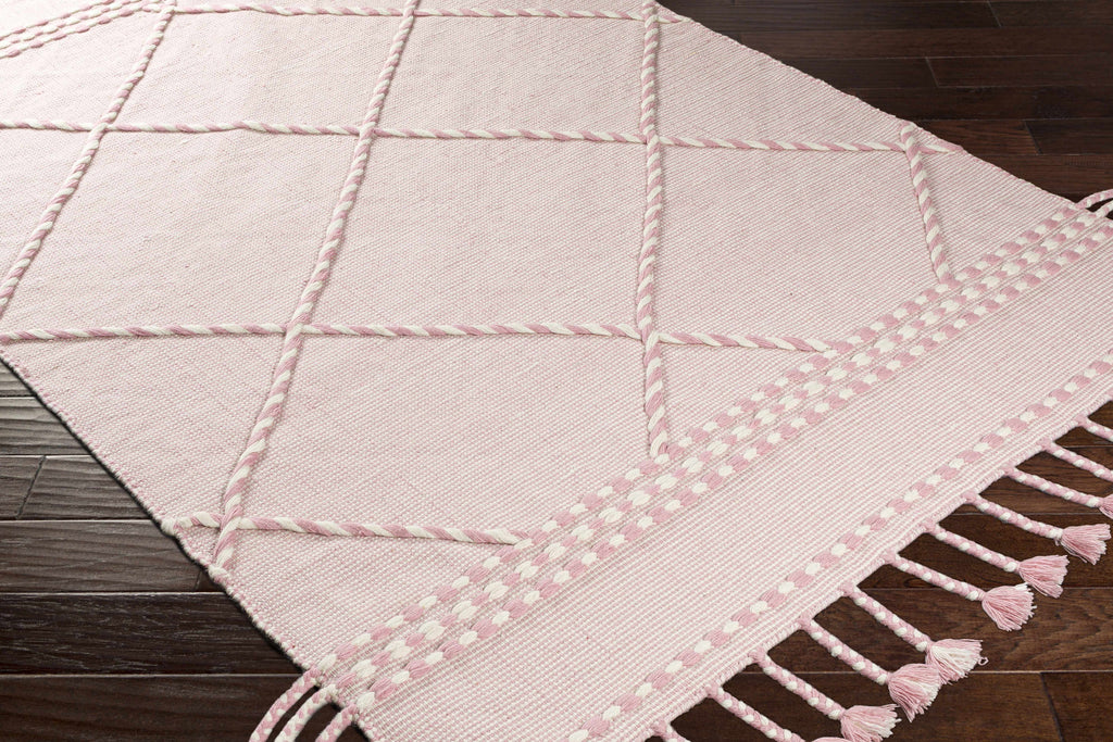 Lupton Pink Trellis Wool Rug with tassels - Clearance