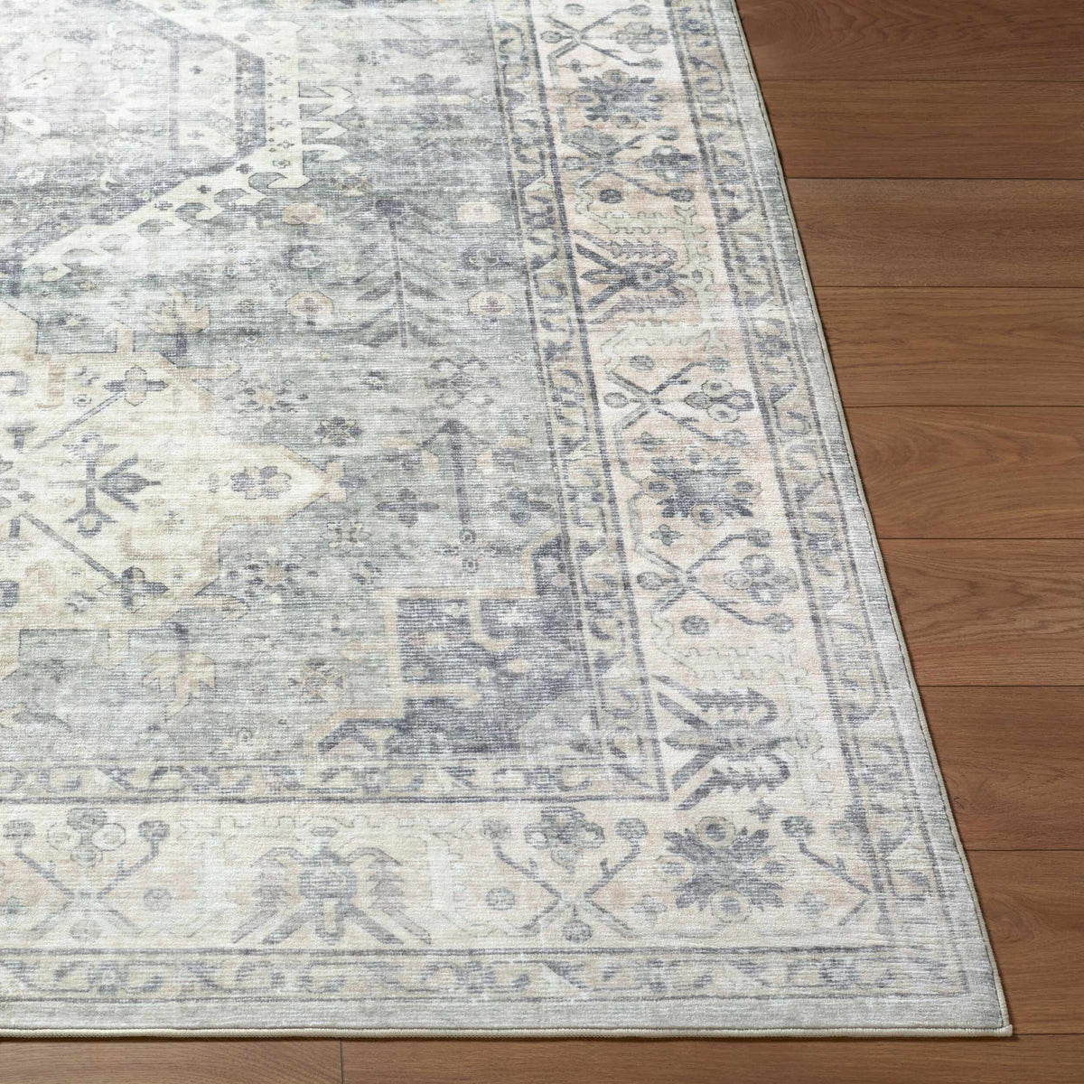 Laran Sage Distressed Washable Area Rug - Clearance