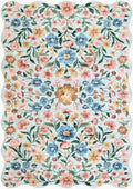 Powbl Blue Floralnature Machine Woven Polyester Washable Area Rug