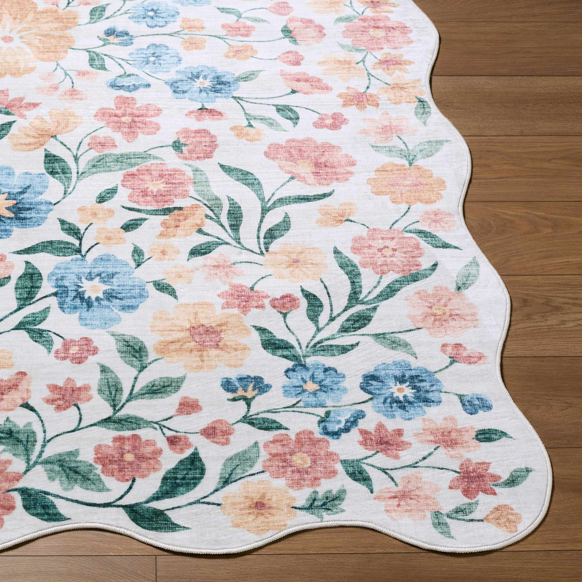 Muwo Floralnature Modern Machine Woven Polyester Washable Area Rug