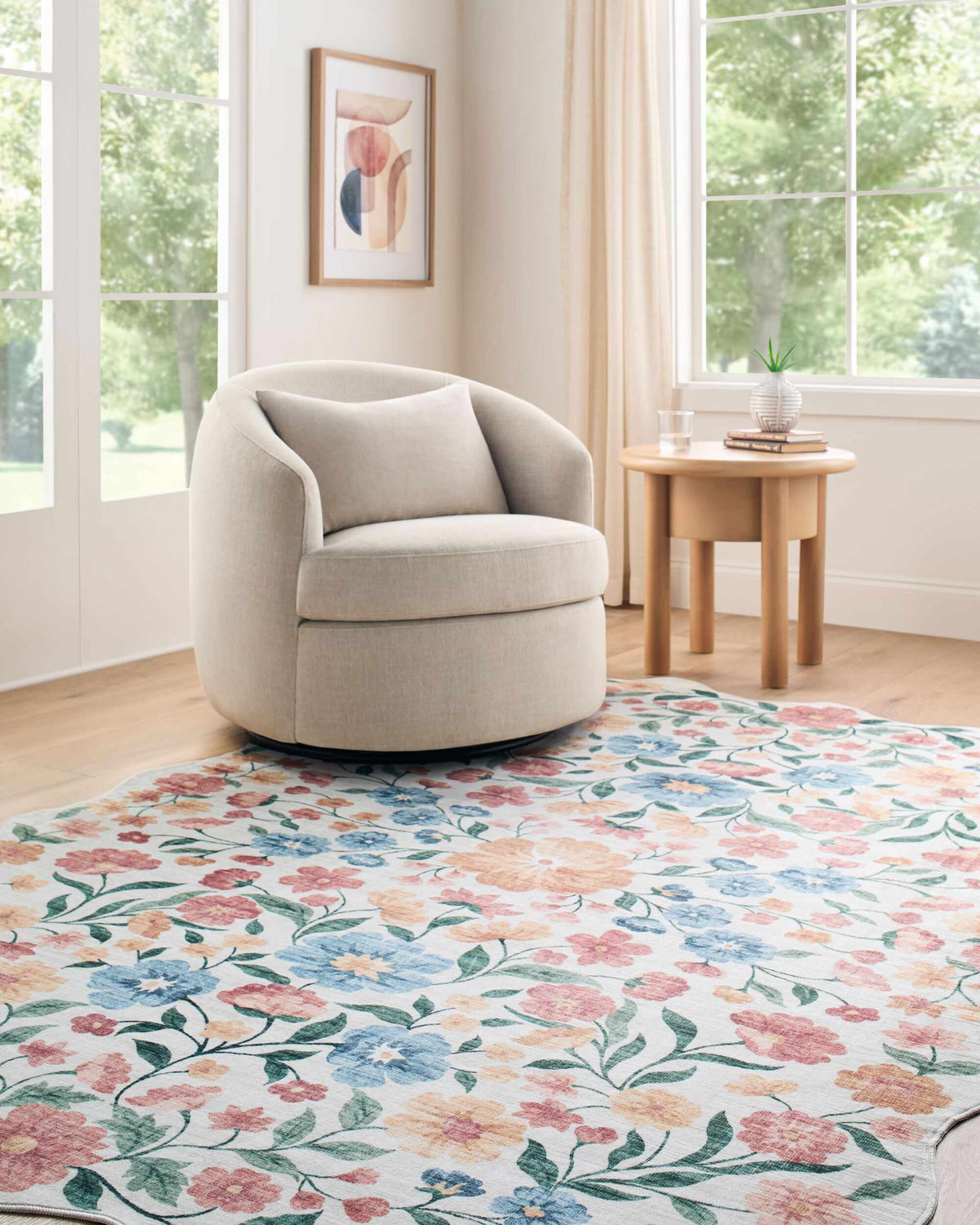 Muwo Floralnature Modern Machine Woven Polyester Washable Area Rug
