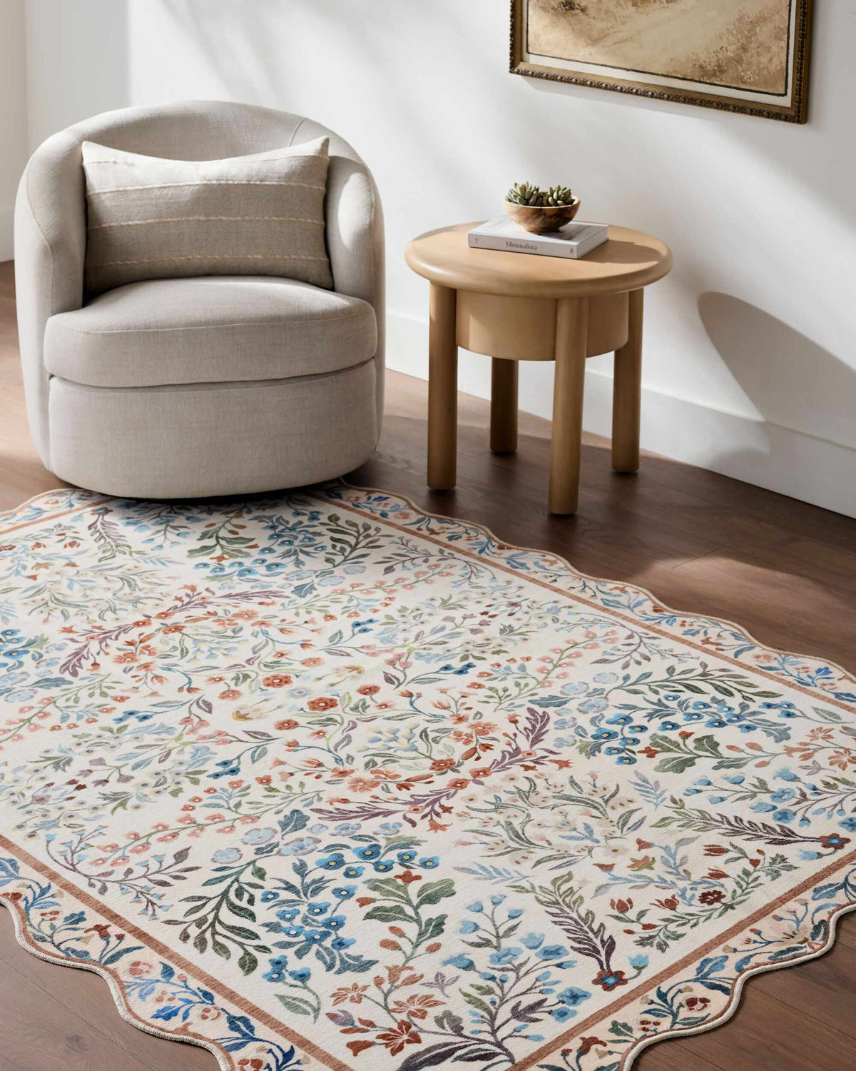 Likoa Ivory Floralnature Machine Woven Polyester Washable Area Rug