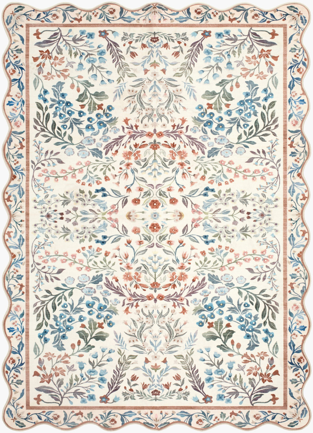 Likoa Ivory Floralnature Machine Woven Polyester Washable Area Rug