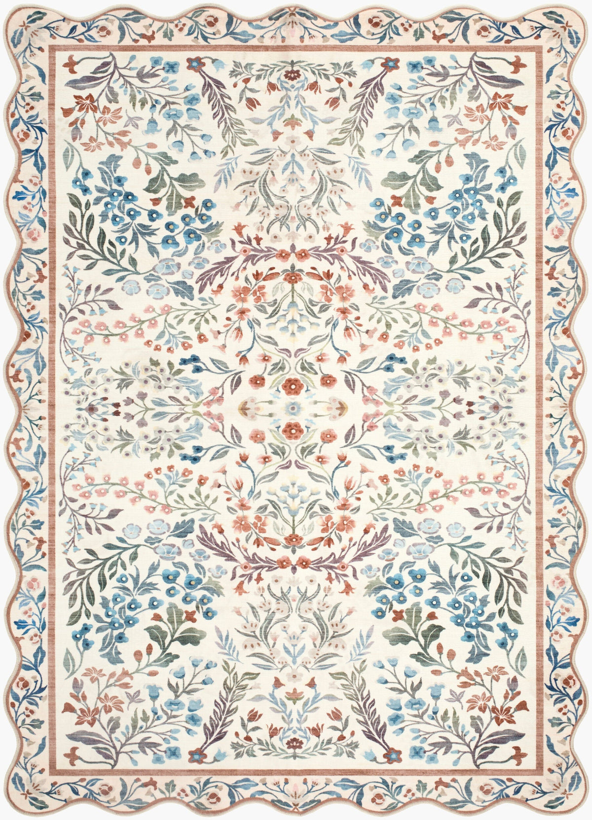 Likoa Ivory Floralnature Machine Woven Polyester Washable Area Rug