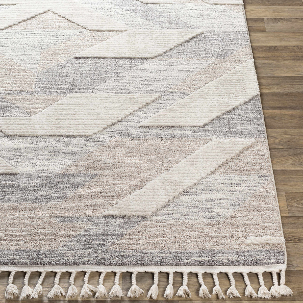 Magazine Geometric High/Low Pile Rug with Tassels - Clearance