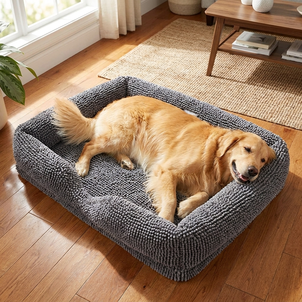Muddy Mat® Rectangle Dog Bed — Real Memory Foam Support, Cozy Chenille Cover, Machine Washable | Fits Small to Large Dogs