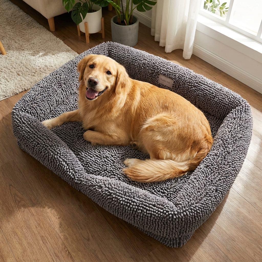 Muddy Mat® Rectangle Dog Bed — Real Memory Foam Support, Cozy Chenille Cover, Machine Washable | Fits Small to Large Dogs