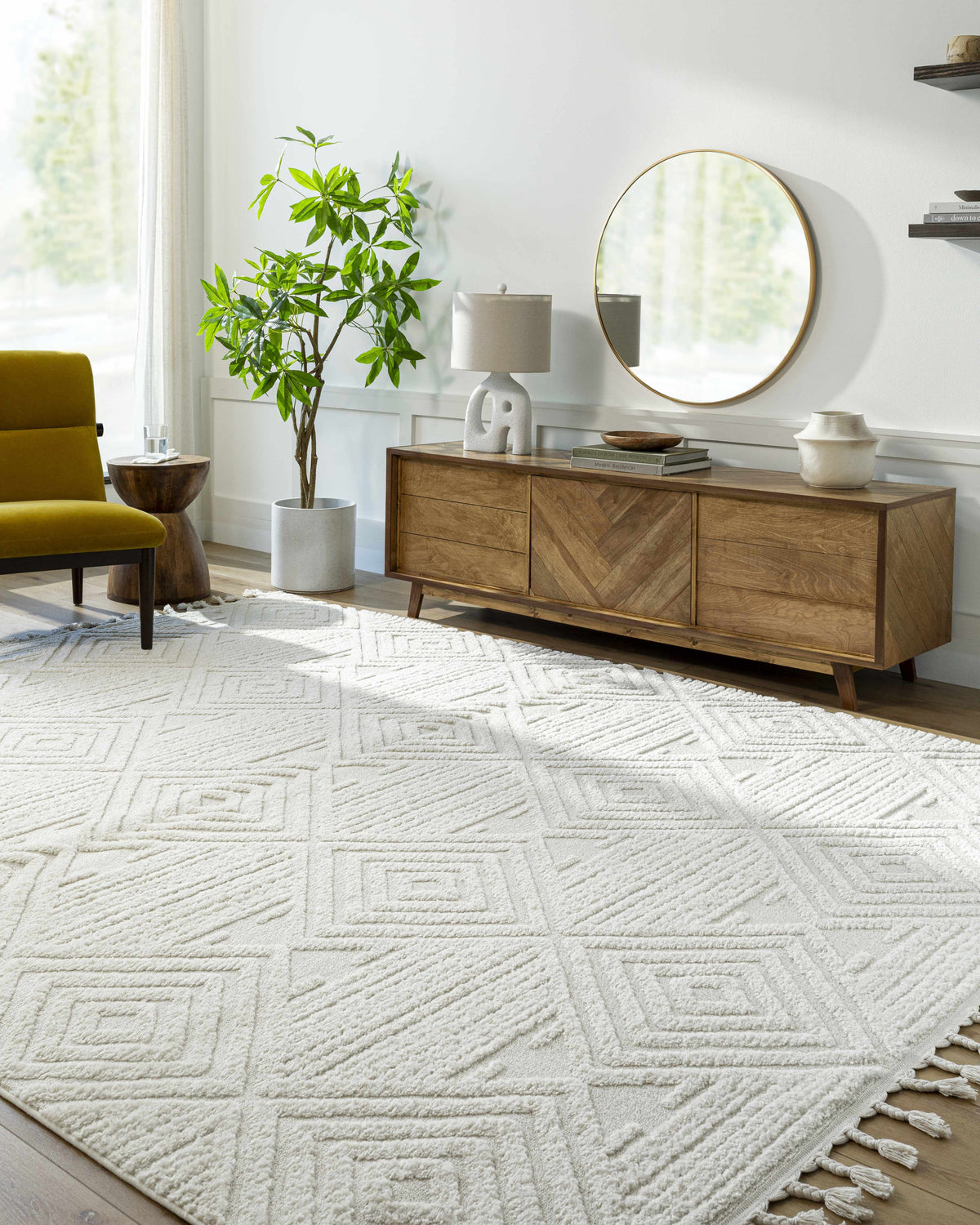 Manyas 3D Bone Area Rug with Tassels - Clearance