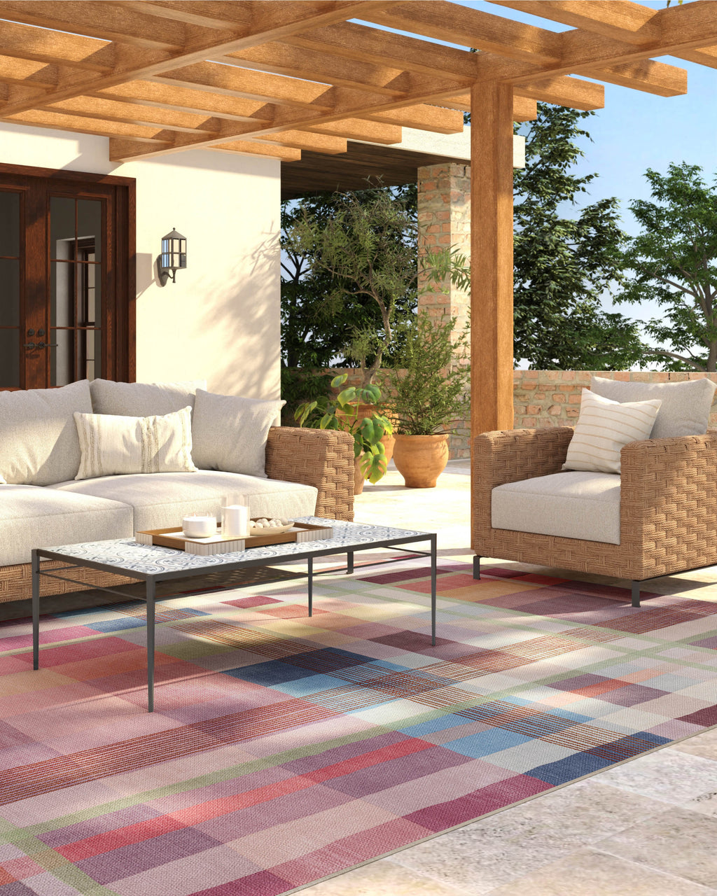 Margot Plaid Berry Multicolor Outdoor Rug