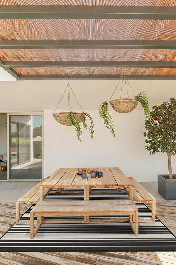 Marina Stripe Black Outdoor Rug