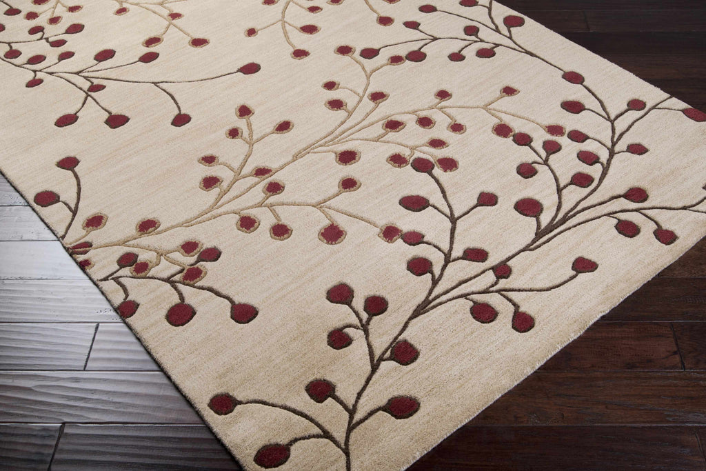 Elsu Beige & Burgundy Hand Woven Wool Area Rug