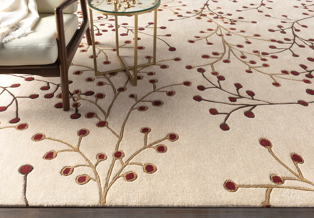 Elsu Beige & Burgundy Hand Woven Wool Area Rug