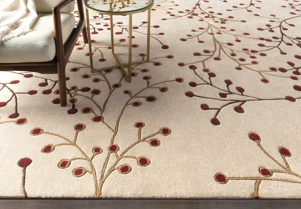 Elsu Beige & Burgundy Hand Woven Wool Area Rug