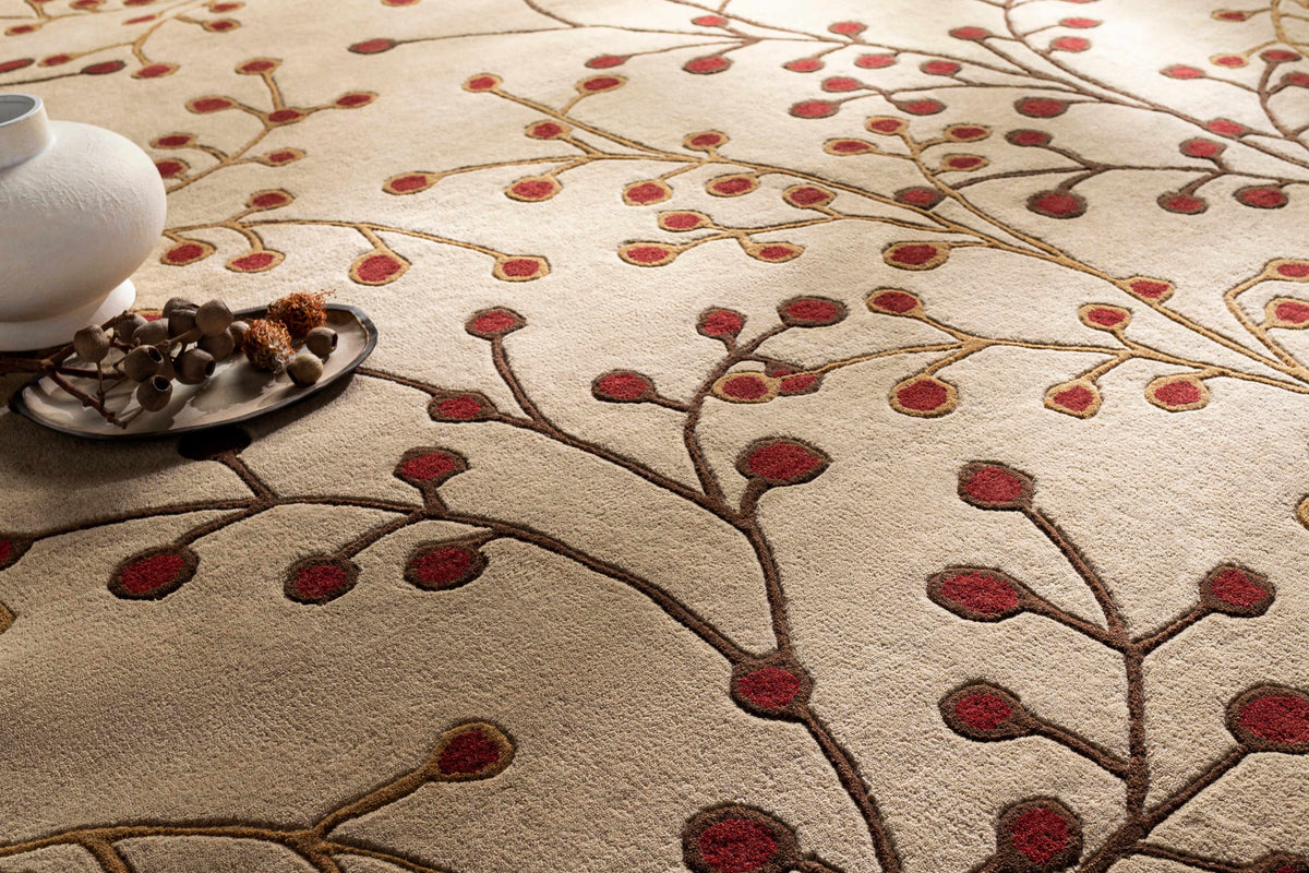 Elsu Beige & Burgundy Hand Woven Wool Area Rug