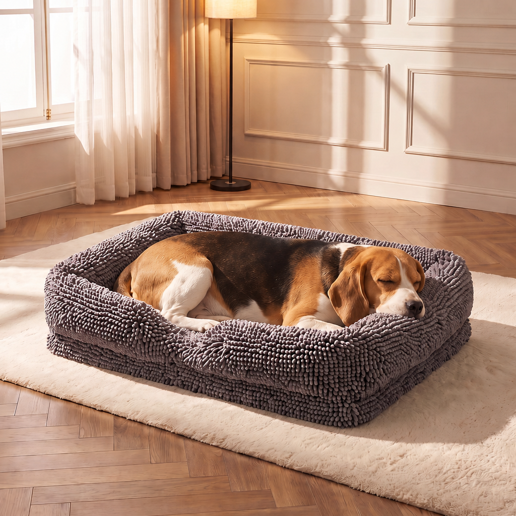 Muddy Mat® Rectangle Dog Bed — Real Memory Foam Support, Cozy Chenille Cover, Machine Washable | Fits Small to Large Dogs