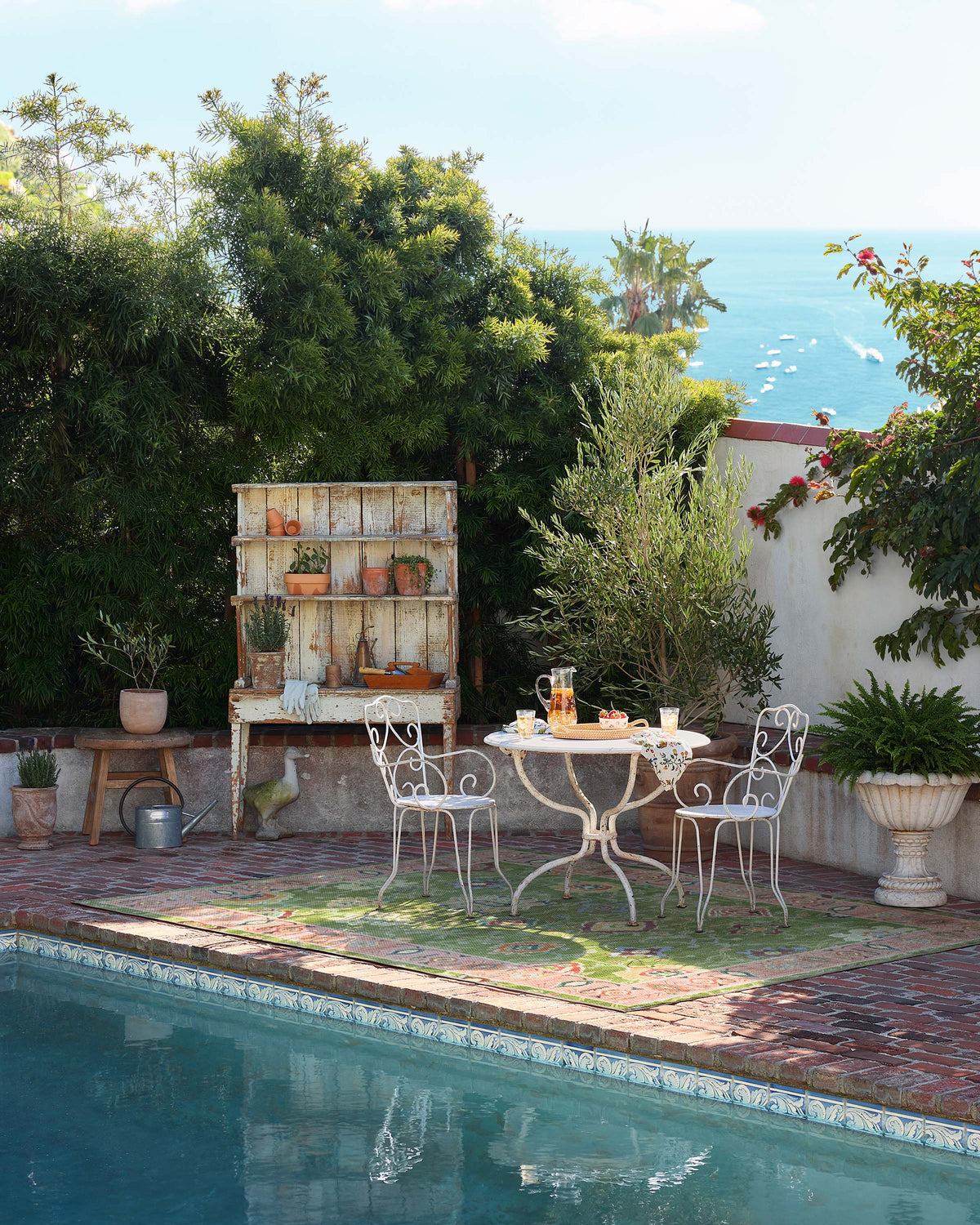 Mehr Green & Soft Pink Outdoor Rug